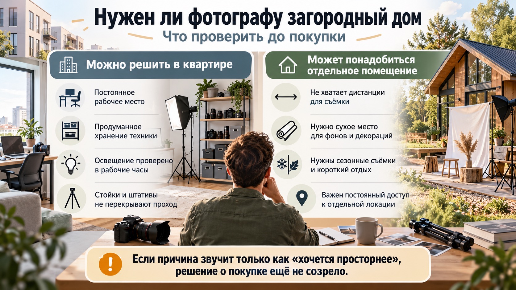 Сравнение возможностей квартиры и загородного дома для работы фотографа.