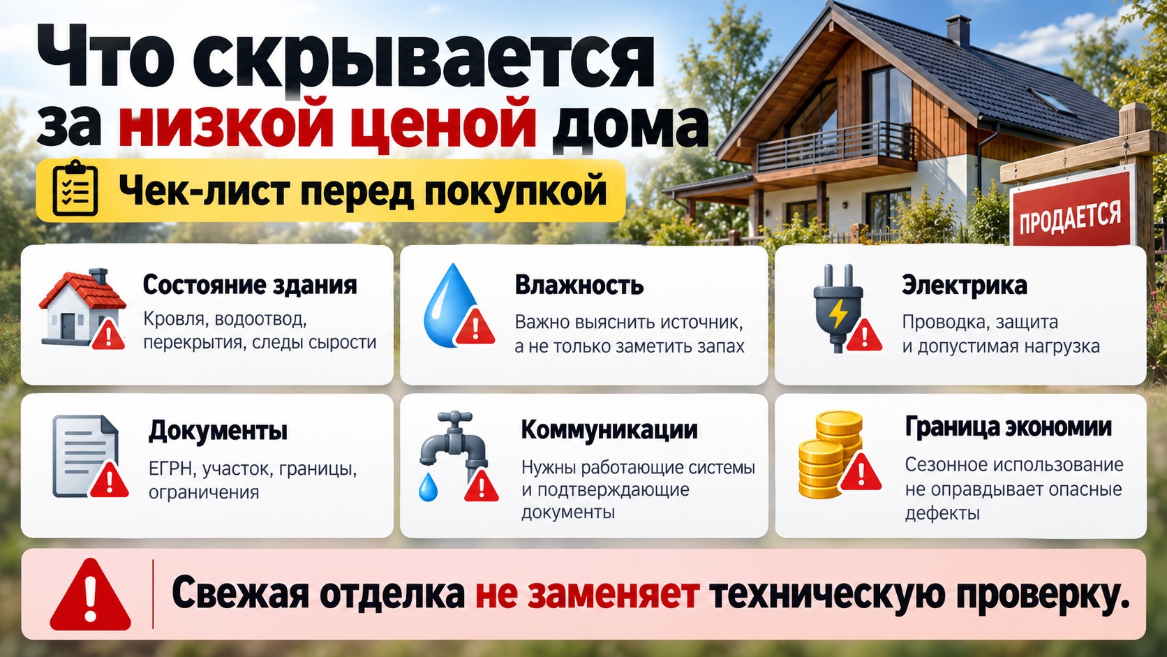 Проверка состояния дома, документов и коммуникаций перед покупкой.
