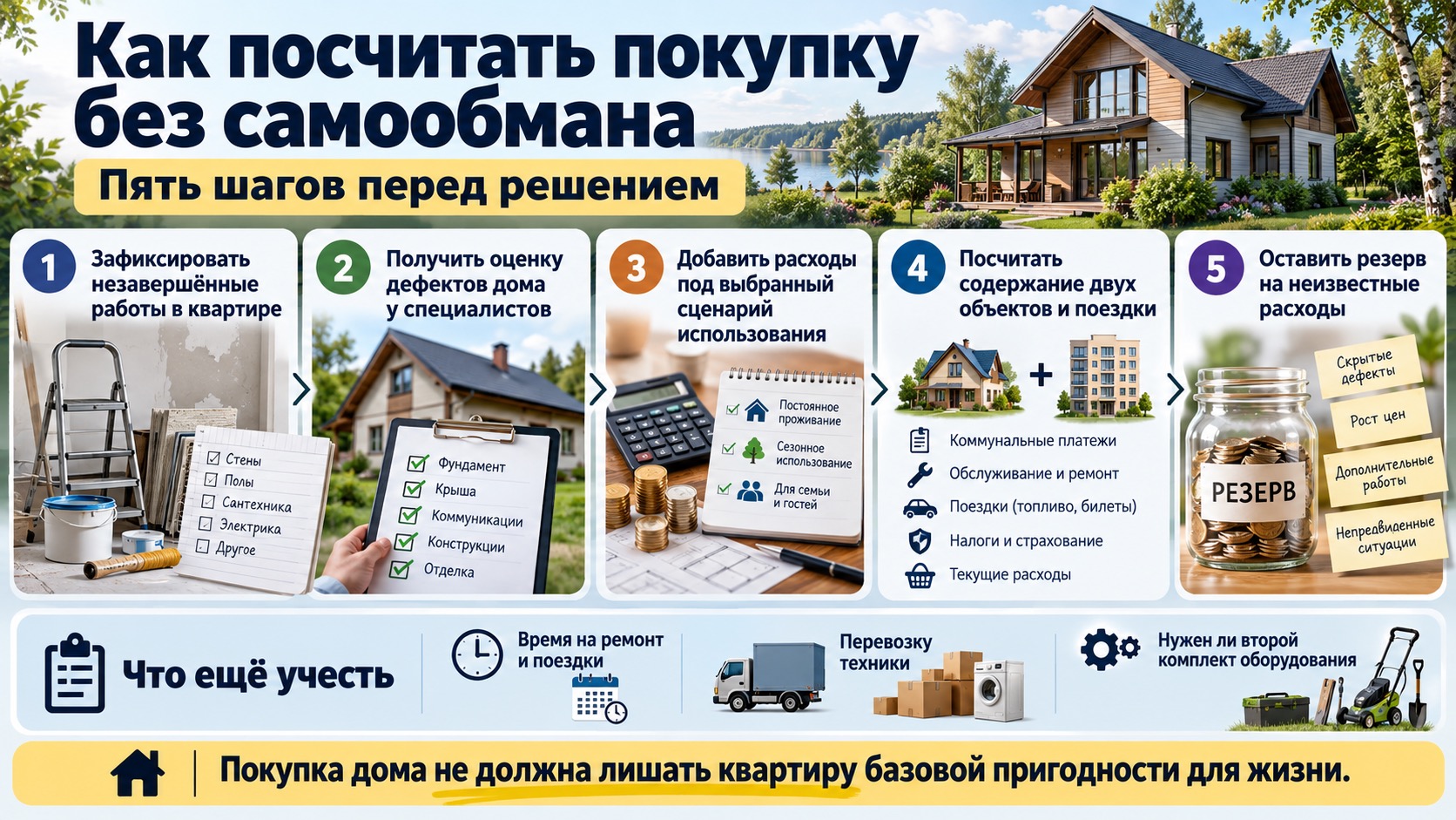 Пять шагов для расчёта расходов на покупку и содержание загородного дома.